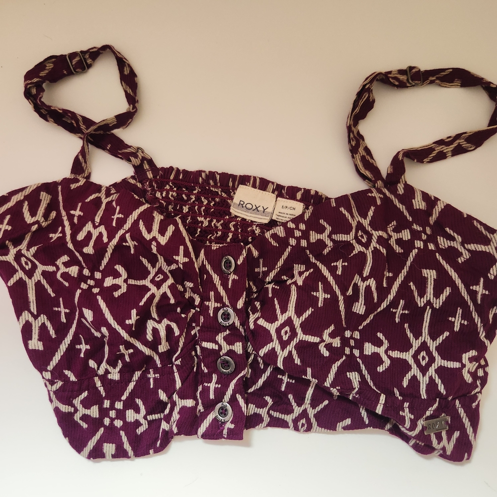 Roxy Ikat Crop Top S | Purple Boho Festival Adjustable Strap Bralette